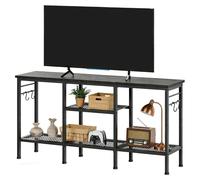 Meuble TV bas et meuble TV - Meuble multimédia - 140 cm - Support pour barre de son - Compartiments ouverts - Système de rangement des câbles - MDF avec structure métallique - Design moderne - Noir