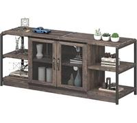 Meuble TV bas industriel - Structure acier - 4 compartiments ouverts - 2 portes - 160x63x46 cm