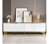 Meuble TV Bas - Merax - Blanc et Or - 160 x 37,5 x 48 cm - Buffet Télévision - Design Luxe Contemporain