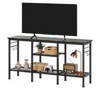 Meuble TV bas - Meuble multimédia - Pour téléviseurs jusqu'à 140 cm - Support pour barre de son - Étagères ouvertes - Structure métallique - Style moderne - À monter soi-même