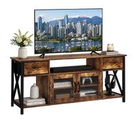 Meuble TV Bas Relaxdays, HxLxP: 60 x 140 x 40 cm, 2 tiroirs, Marron/Noir