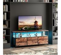 Meuble TV Bas Moderne avec LED, Meuble Télé 108cm avec 3 tiroirs et 2 étagères, Armoire Télévision pour salon, entrée, 108x30x57cm