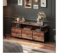 Meuble TV Bas Moderne avec LED, Meuble Télé 137cm avec 3 tiroirs et 2 étagères, Armoire Télévision pour salon, entrée, 137x30x57cm