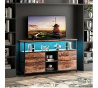 Meuble TV Bas Moderne avec LED, Meuble Télé 137cm avec 4 tiroirs et 4 étagères, Armoire Télévision pour salon, entrée, 137x30x78cm