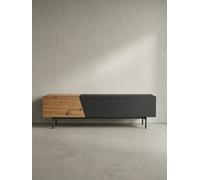 Meuble TV bas noir avec décor chêne - 150 x 40 x 40 cm - Meuble TV moderne - Design bas - Meuble TV avec portes et tiroir