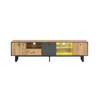 Meuble TV Bas pour Salon avec Effets Lumineux LED, Étagères en Verre et Charnières Amorties, 190x40x50 cm, Naturel
