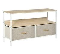 HomCom Meuble TV bas – Support TV jusqu'à 47 pouces – Style industriel, 2 tiroirs en tissu gris