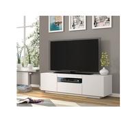Bim Furniture – Meuble TV bas Aura 150 cm – Buffet HI‑FI suspendu ou à poser, blanc mat, sans LED