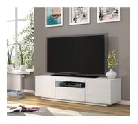 Meuble TV bas universel Aura 150 cm Buffet HI-FI à suspendre ou à poser Blanc brillant sans LED