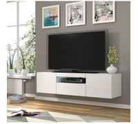 Bim Furniture – Meuble TV bas Aura 150 cm – Buffet HI‑FI suspendu ou à poser, blanc mat, sans LED