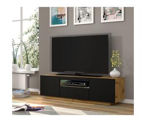 Meuble TV bas universel Aura 150 cm Buffet HI-FI à suspendre ou à poser chêne artisan noir mat sans LED