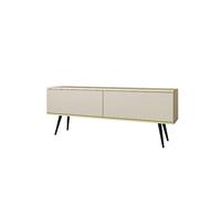 Meuble TV, Beige, pieds Noir, 175 x 32 x 53 cm, Push to Open