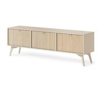 Meuble TV : Beige sable / Chevrons scandi, pieds Bois, 158 x 52 x 38cm