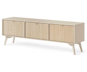 Meuble TV : Beige sable/motif à chevrons Scandi, pieds en bois beige sable, 158 x 52 x 38cm