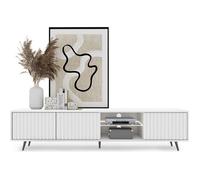 Selsey Meuble TV Armoire De Télévision sur Pieds Noir 175 cm À Lamelles Éclairage LED Blanc Bello