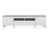 Meuble TV Bertrix 56A - Décor travertin / blanc - Panneaux de particules - 177 x 51,5 x 40 cm