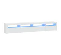 Meuble TV Blanc avec lumières LED RVB 240x35x40 cm en Bois d'ingénierie, Rangement spacieux avec Compartiments, Table Support pour Salon séjour Bureau Moderne
