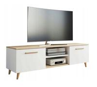 Meuble TV Blanc - Chêne Artisan - Banc TV, Table TV avec 2 portes et 2 étagères - 150 x 40 x 47 cm