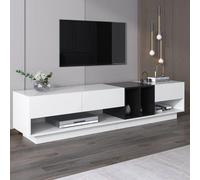 Meuble TV - Blanc et noir brillant - Design moderne - Compartiments de rangement fonctionnels