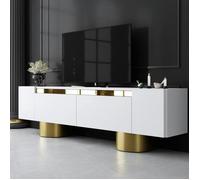 Meuble TV blanc et or design 2 portes abattantes JENA