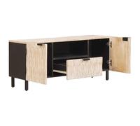 Meuble TV Blanc Finition 105x33x46 cm Bois de mangue Massif | Bois de manguier massif, MDF, finition cire blanche, portes à charnières, tiroirs, poignées, dos fini, montage facile,