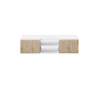 Meuble TV Blanc Laqué Brillant Aspect Bois avec Led - CHRIS OAK -