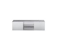 Meuble TV Blanc Laqué Brillant Plateau Imitation Marbre avec Led - CHRIS WHITE -