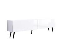 Meuble TV : Blanc Mat / Blanc Brillant, pieds noires, 170 x 52 x 32 cm