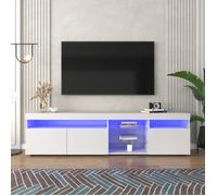 Meuble TV Blanc Moderne - Éclairage LED Réglable et Panneau Lumineux - Idéal pour le Salon