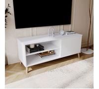 Meuble TV blanc scandinave 110 cm - compact pour petit salon - rangement avec porte