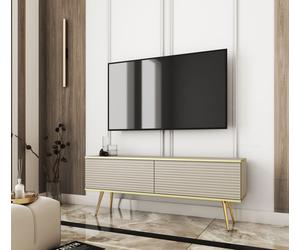 MEUBLE TV BLUM ORO MDF BEIGE 135 LIES D'OR - Meuble sur pied à monter soi-même - Meuble de salon de style moderne - Jeu de planches de montage inclus