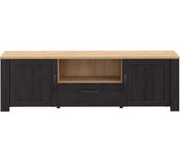 Meuble TV BOHOL Noir & Chêne - 2 Portes + 1 Tiroir + 1 Niche - L 166,1 × P 42 × H 51,8 cm