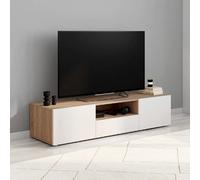 Meuble TV 140 cm ELI bois façon hêtre portes blanches