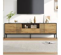 Meuble TV Bois et Noir - Meuble TV Salon avec 1 Tiroir et 2Compartiment- Porte Haute- Meuble Télé 170cm de Longueur- Banc TV -Brun