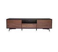 Meuble TV bois foncé noyer, noir mat et métal noir 2 portes 1 tiroir L160 cm MERMOZ