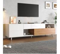 Meuble TV brillant, meuble à panneaux bas, deux portes et un tiroir avec compartiment ouvert, commode pour le salon, longueur 180cm