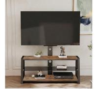 Meuble TV brun L 116 x P 42 x H 125 cm, support TV pivotant et réglable, verre trempé