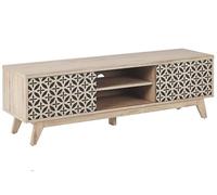 Meuble TV Buffet Design Effet Bois Clair avec 2 Compartiments à Portes Spacieux Meuble Tendance pour Intérieur Rétro Beliani