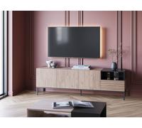 Meuble TV CAILIN - Chêne Artisan & Noir - 3 portes, 1 niche et 1 tablette fixe - 180 x 40 x 55 cm