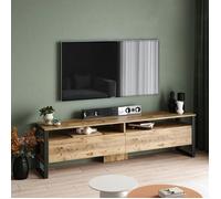 Meuble TV campagne décor bois 4 espaces de rangement JENA