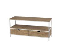 Meuble TV Casa Blanca en Panneaux de particules et Métal 2 tiroirs - L.120 cm x H.57 cm - Beige et Blanc