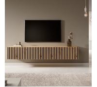 Selsey TELIRE - Meuble TV 175 cm en chêne Artisan avec façade fraisée et Inserts Noirs