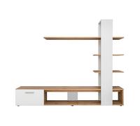 Meuble TV CLEO avec bibliothèque 190x152x37 blanc et chêne