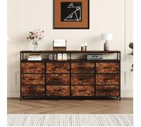 Meuble TV Commode 12 tiroirs en tissu étagères ouvertes grand rangement chambre salon Marron