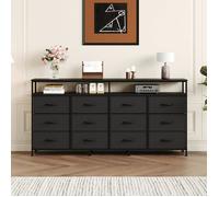 Meuble TV Commode 12 tiroirs en tissu étagères ouvertes grand rangement chambre salon Noir