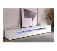 Meuble TV contemporain 240cm, design blanc moderne avec panneau lumineux et éclairage LED Meuble TV avec rangement