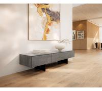 Meuble-TV Cuor 150 cm Céramique Béton gris 1 Clapet 1 Tiroir Pied optique flottant Métal Noir