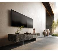 Meuble-TV Cuor 150 cm Céramique Emperador Extra Lucidato brun foncé 1 Clapet 1 Tiroir Pied optique flottant Ancier inoxydable