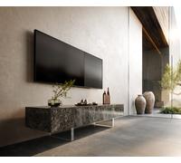 Meuble-TV Cuor 150 cm Céramique Emperador Extra Lucidato brun foncé 1 Clapet 1 Tiroir Pied optique flottant Verre acrylique