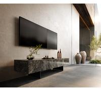 Meuble-TV Cuor 150 cm Céramique Emperador Extra Lucidato brun foncé 1 Clapet 1 Tiroir Pied optique flottant Métal Noir